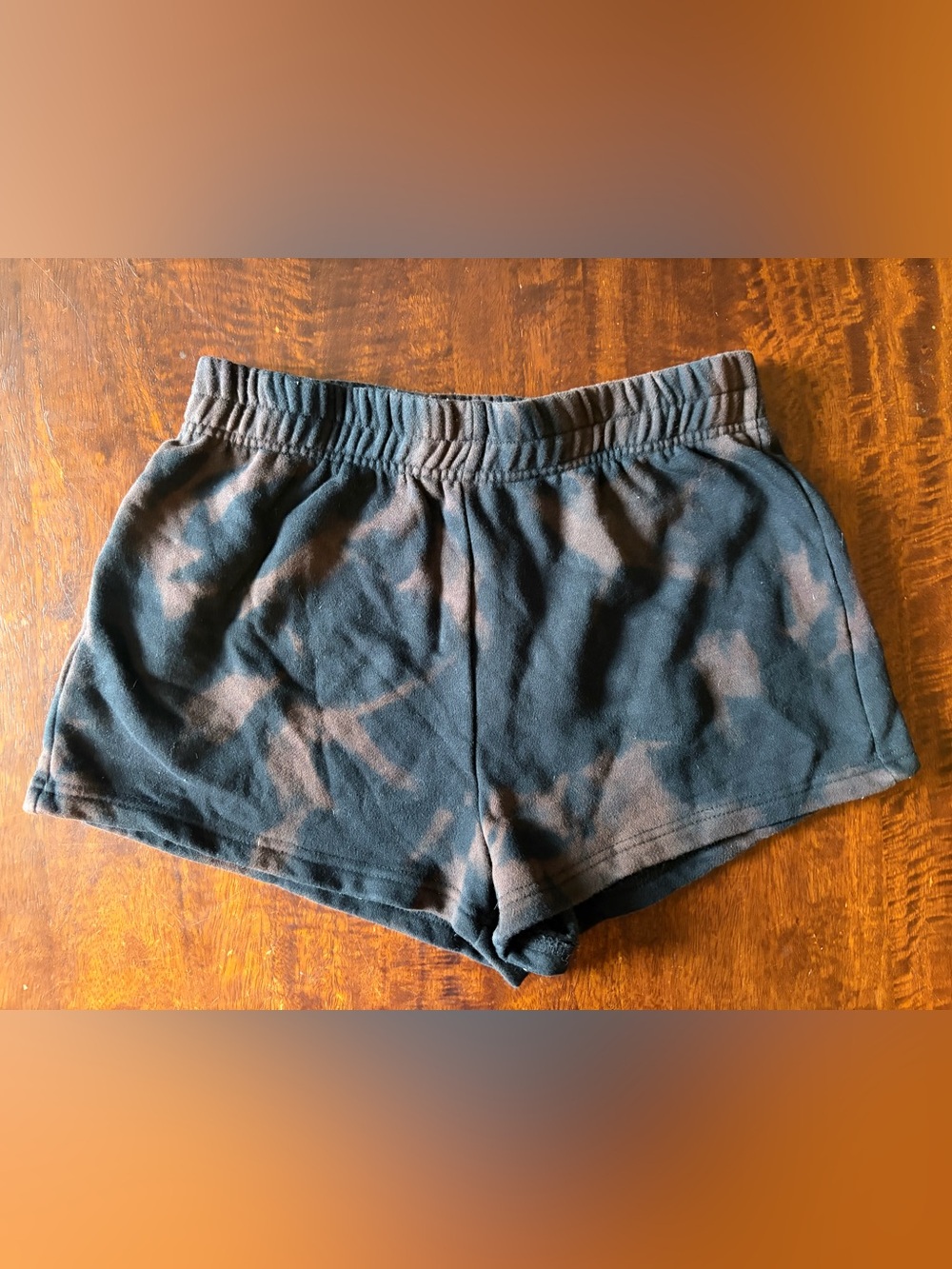 Reverse Bleach Tie-Dye Black & Orange Soft Lounge Shorts Women’s Size Large